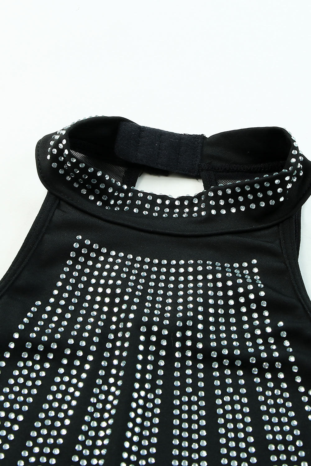 Black Rhinestone Sleeveless Halter Neck Bodysuit