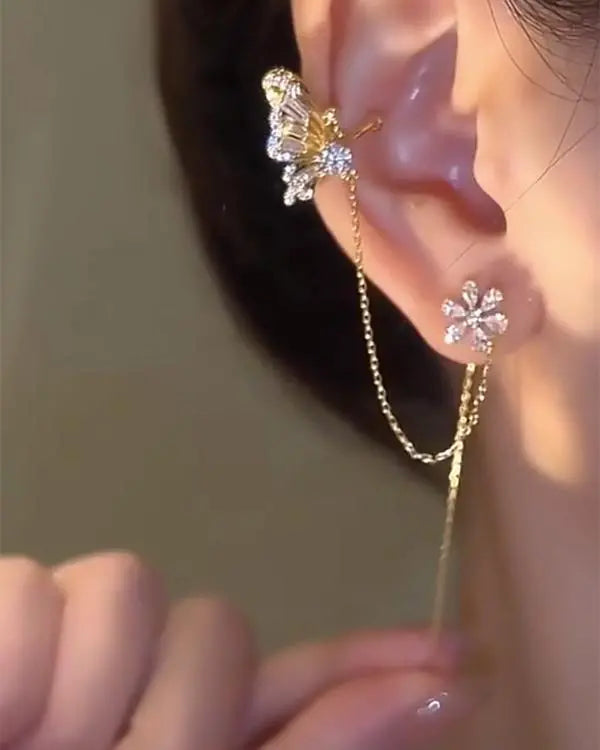 1pcs Rhinestone Floral Butterfly Pattern Ear Climber