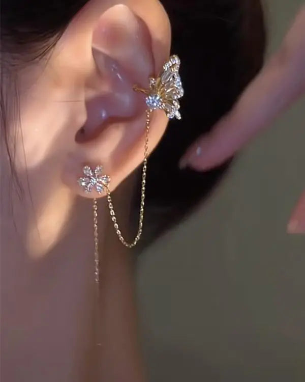 1pcs Rhinestone Floral Butterfly Pattern Ear Climber