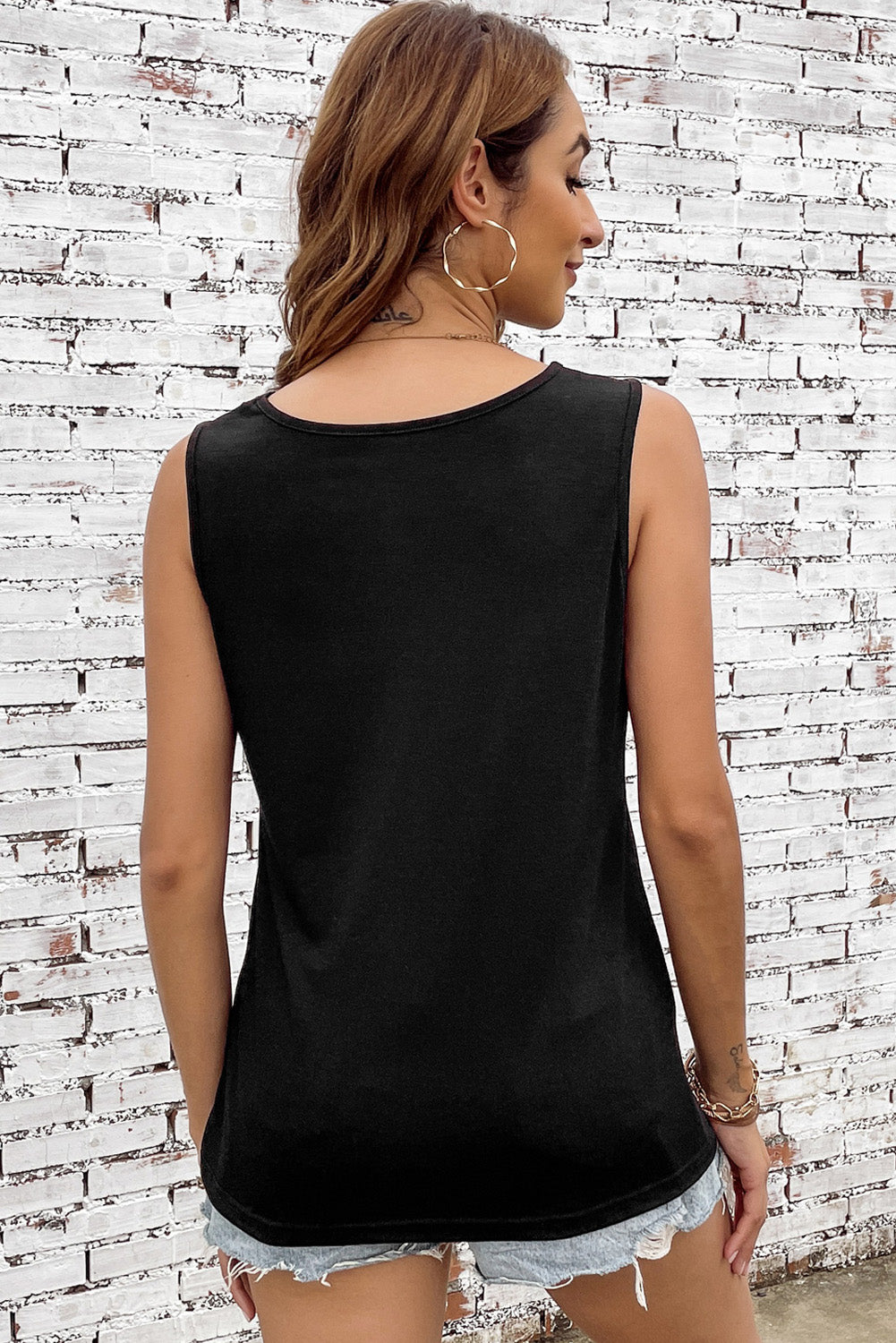 Rose Laser Cut Slits Twist Front Tank Top